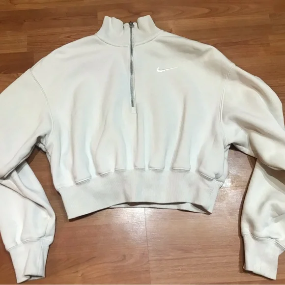 Nike Women's Phoenix Fleece Quarter-Zip Crop Sweatshirt Cream - Picture 4 of 5